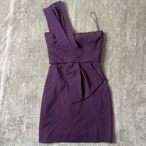 Cushnie Womens Fitted Mini Dress One Shoulder Detail Across Bodice Plum Purple 2